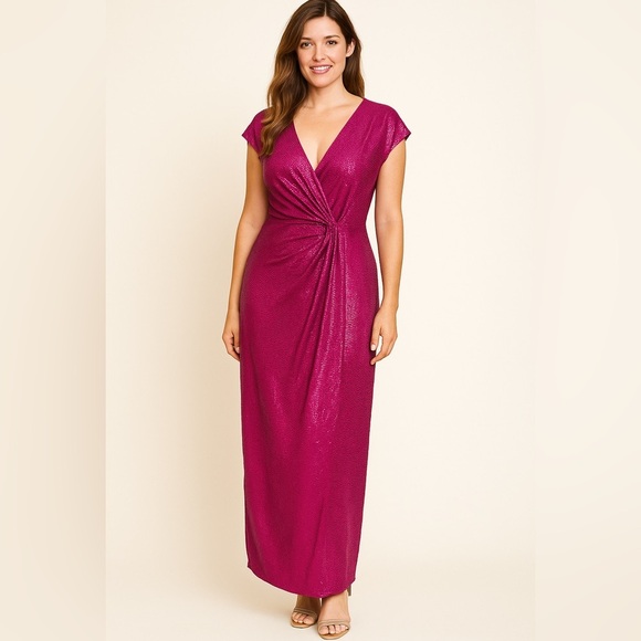 NWT JM Studio All-Over Sequin Holidays Sparkling Wrap Maxi gown formal Pink 10 - Picture 1 of 10
